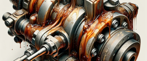 DALL·E 2023-11-14 14.51.41 - A detailed close-up illustration of an industrial machine valve affected by varnish. The image shows a realistic depiction of a valve with visible sig