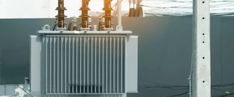 high-voltage power transformer on concrete pole